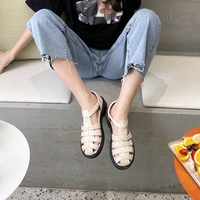柒步森林镂空单鞋平底复古文艺包头编织牛皮罗马大学生凉鞋女夏季