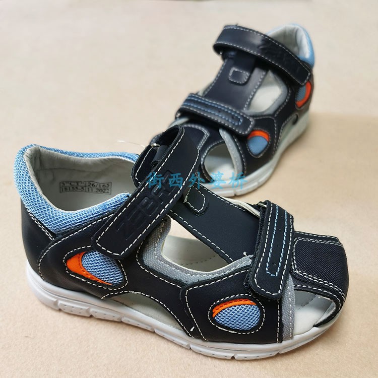 俄罗斯订单斑马皮里皮垫可调男童包头中小童凉鞋23-27码外贸童鞋