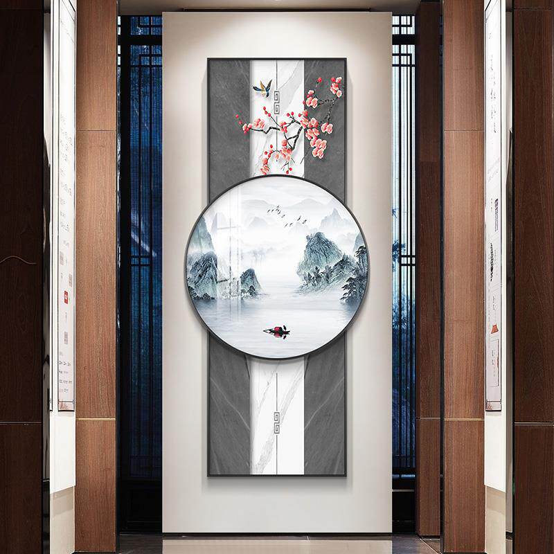 流水生财新中式玄关画挂画正对门大气玄幻过道装饰壁画走廊装饰画
