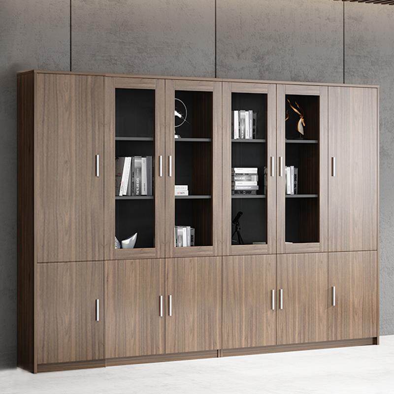 办公室资料档案柜木质书柜文件柜带锁柜子板式书架带玻璃门储物柜