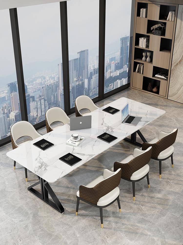 北欧大理石会议桌岩板长桌轻奢办公桌2米工作洽谈桌椅超长可拼接