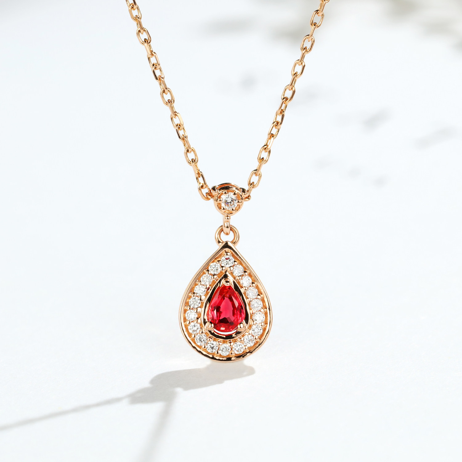 宝石矿工 18k金鸽血红 宝石心形钻石项链 小清新唯美红宝石吊坠女