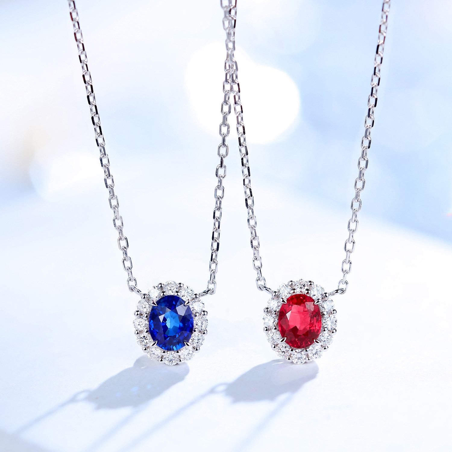 宝石矿工 18k白金红宝石四叶草钻石项链黄金玫瑰金锁骨链真钻吊坠