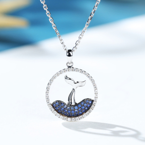 宝石矿工 18k白金美人鱼钻石项链真钻锁骨链 天然蓝宝石吊坠女款