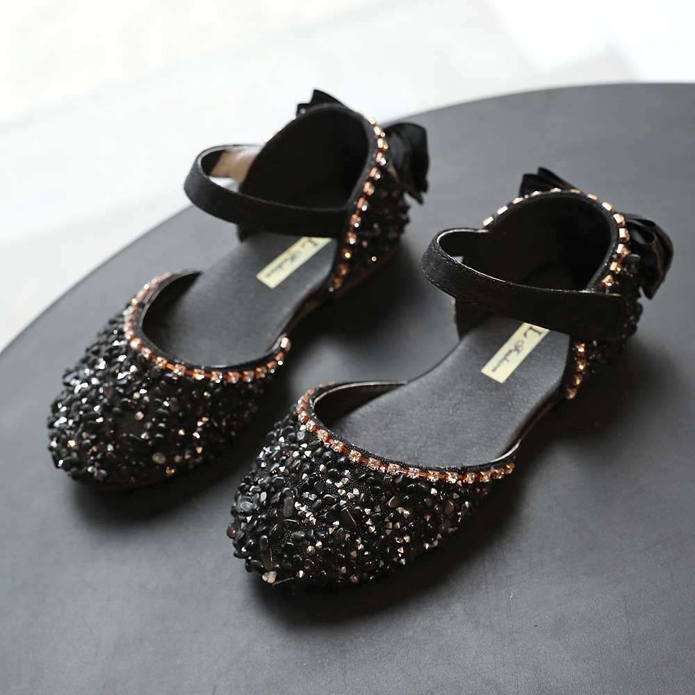 黑色女童小皮鞋儿童公主鞋2019新款夏季时尚软底鞋子女孩包头凉鞋