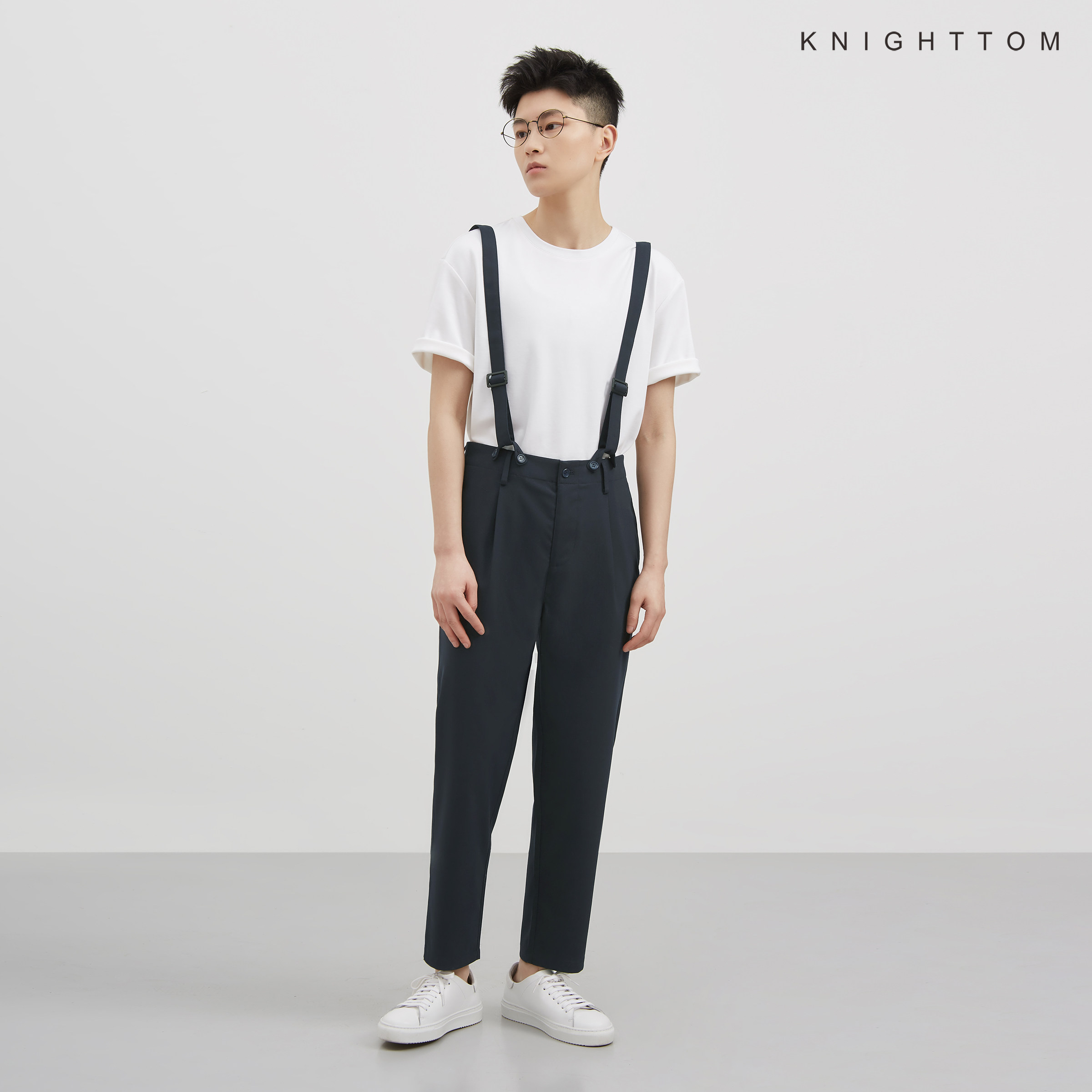 g藏蓝色可拆卸背带九分西裤优惠券