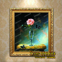 简约挂画装饰画欧美式手工绘客餐厅玄关油画古典玫瑰花卉竖版H29