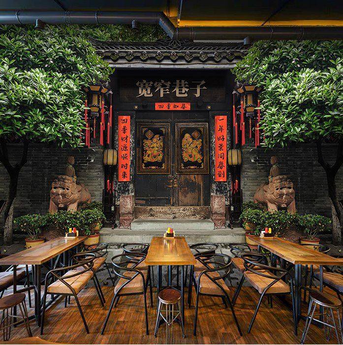 墙纸壁画中式_3d中式怀旧老成都街景墙纸宽窄巷子胡同壁画串串火锅店