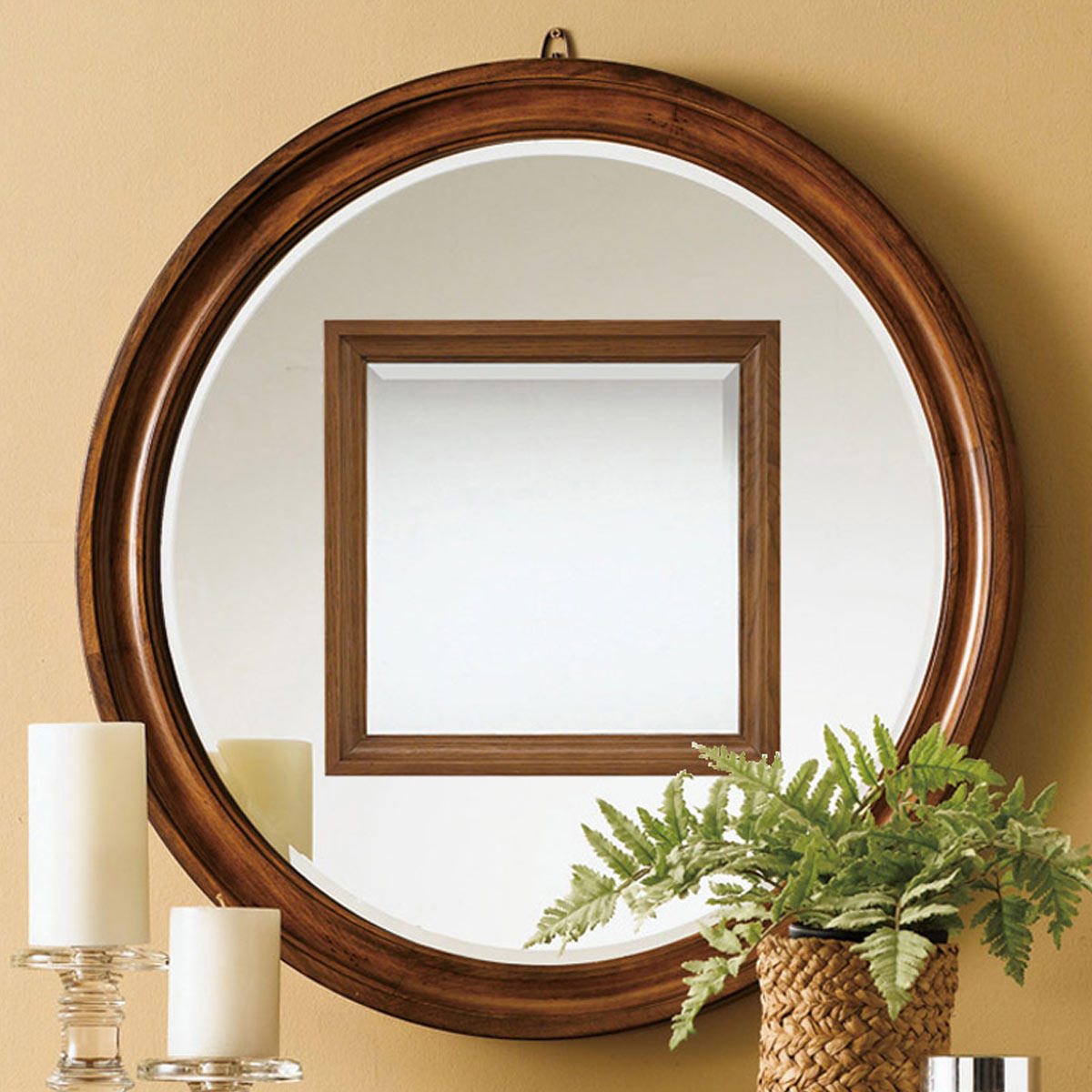 壁挂镜圆形实木化妆镜梳妆台镜子穿衣镜卧室卫生间镜子浴室镜