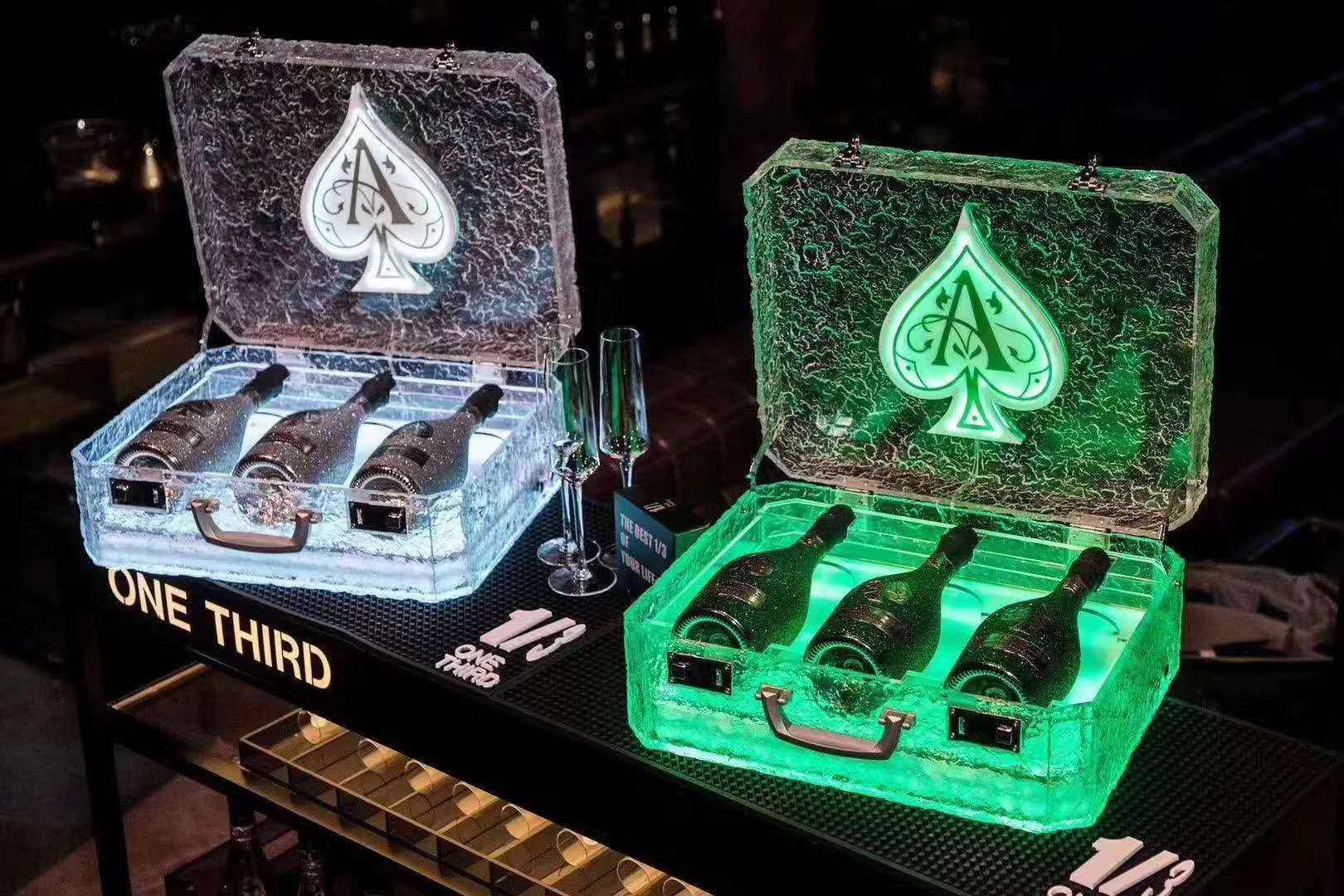 酒吧发光香槟箱 神龙套盒 黑桃a香槟王套箱 三支装神龙酒箱 冰纹