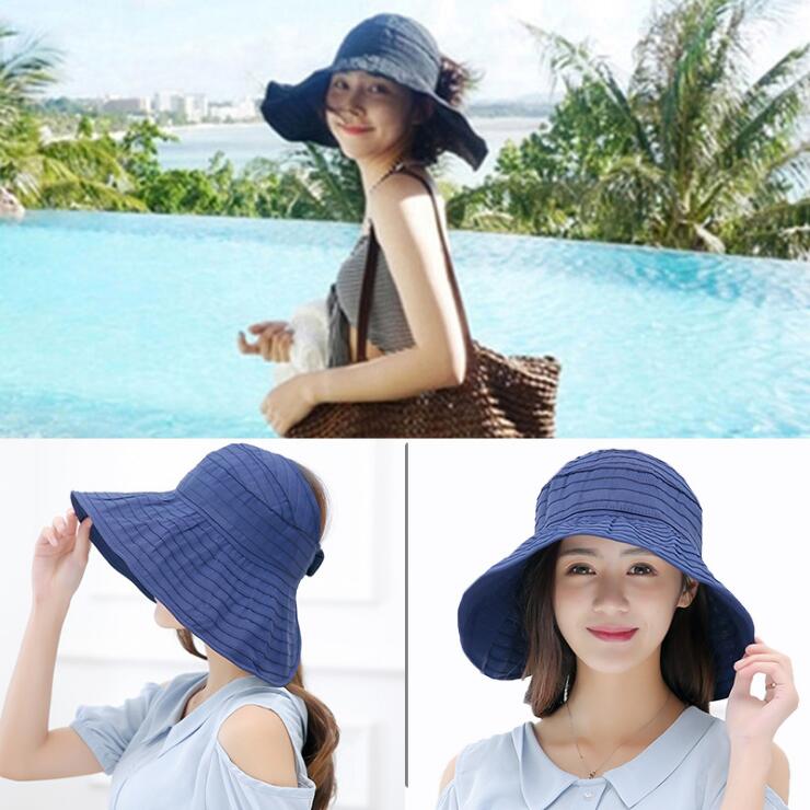 夏季便携遮阳帽女士防晒可折叠防紫外线大沿帽透气空顶遮脸太阳帽