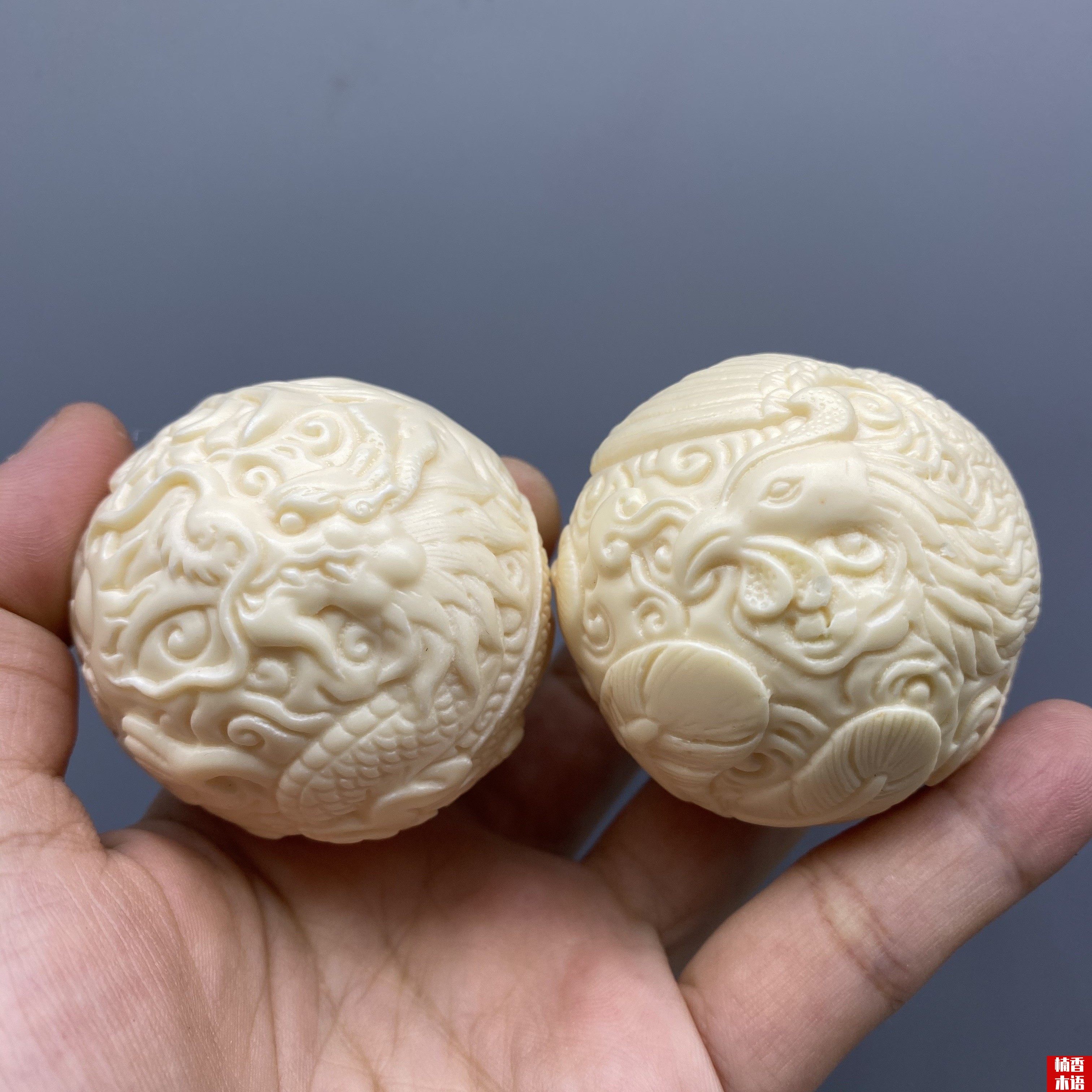 象牙果龙凤球手把件龙凤呈祥保健球练手男士盘玩随身送礼实心长辈