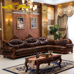 皮沙发 欧式客厅头层真皮沙发 美式小户型中厚皮转角沙发 组合