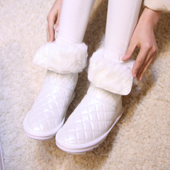 韩版2016白色短靴女真皮羊毛加厚保暖棉鞋防滑平底格子雪地靴女鞋