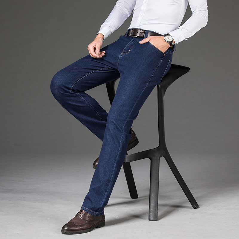 f弹力牛仔裤男士宽松中年爸爸商务休闲高端大码长裤子l1855