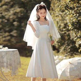 领证小白裙日常裙子登记情侣装轻婚纱订婚礼服平时可穿法式连衣裙