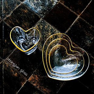 忠俊玻璃纯手工制作金边爱心碗 爱心杯酸奶碗早餐碗小水果碗可在