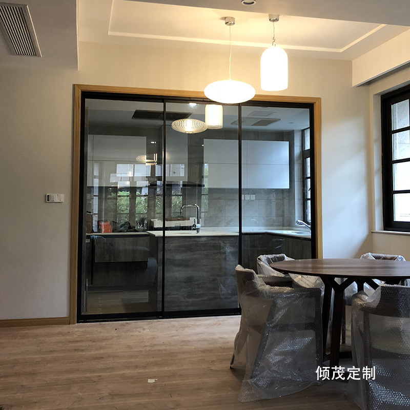 上海厨房客厅窄轨道三四联动移门阳台房间隔断钢化玻璃推拉门定制