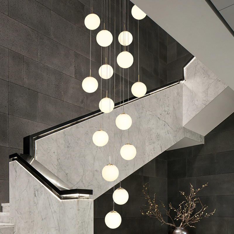 北欧旋转别墅复式楼梯吊灯长吊灯中空楼现代简约跃层极简间挑高灯