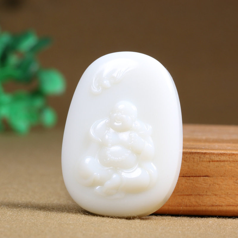 好友翟学甲新疆和田玉羊脂玉笑佛吊坠男女款佛公玉牌子33克