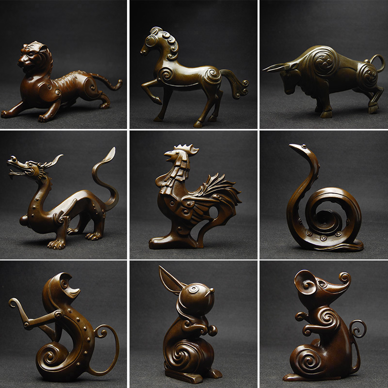 十二生肖摆件 12生肖铜鼠牛虎兔龙蛇马羊猴鸡狗猪纯铜装饰品礼物