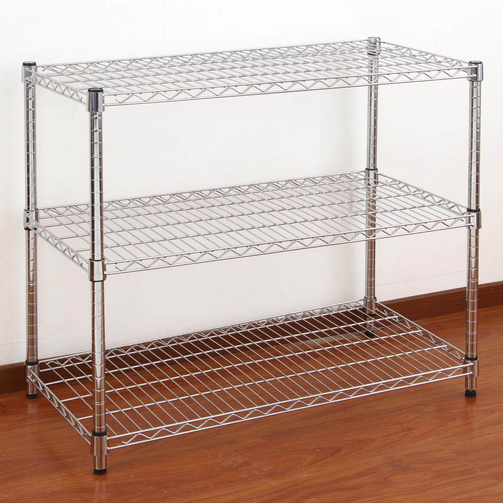 厨房置物架 三层 不锈钢色储物架微波炉架 3层收纳架锅架包邮