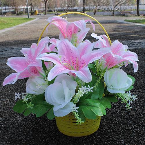 便宜仿真花扫墓花上坟假花玫瑰花篮百合祭祀花装饰花清明花摆放花