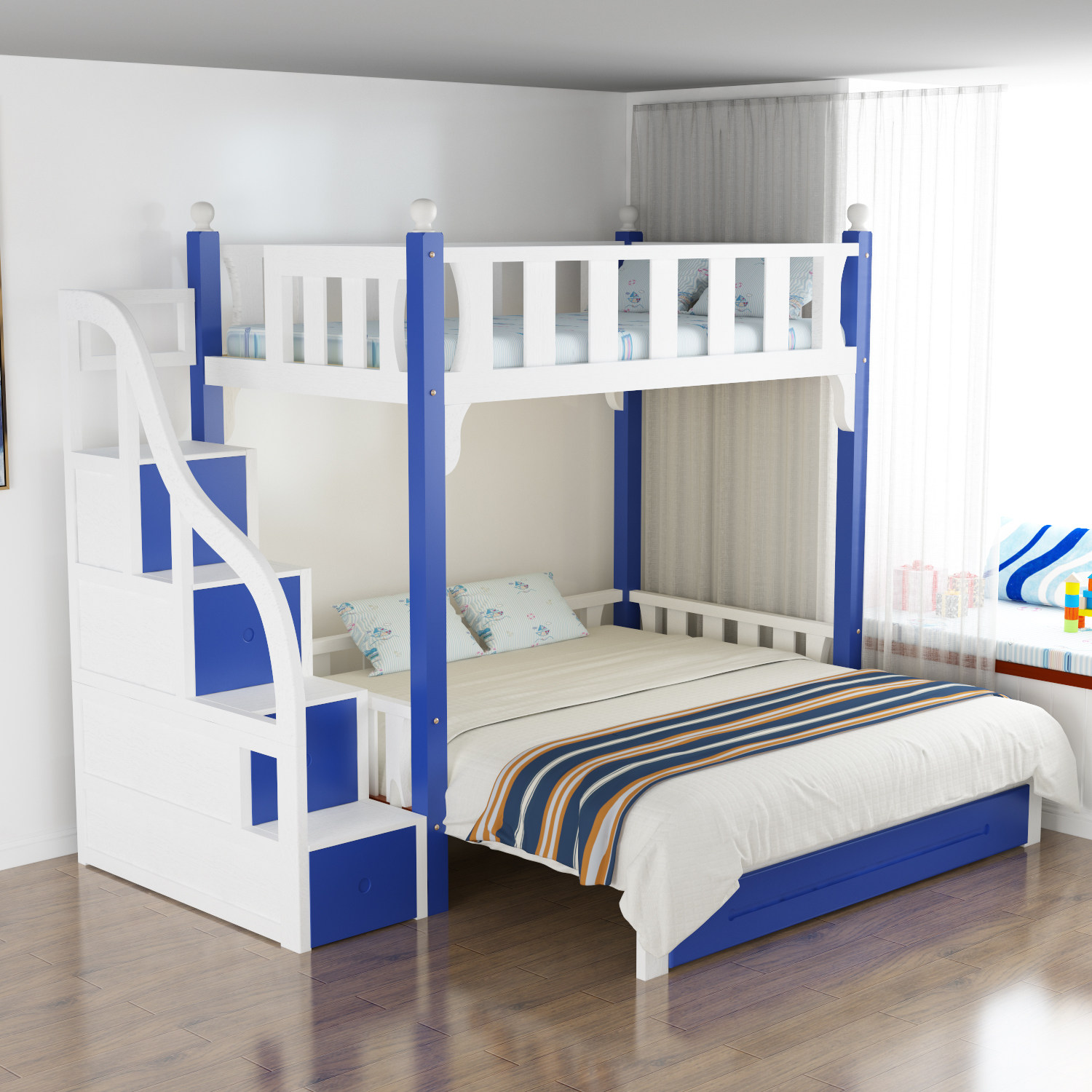 现代高低床双层床实木上下床上下铺交错式子母床多功能成年1.8米