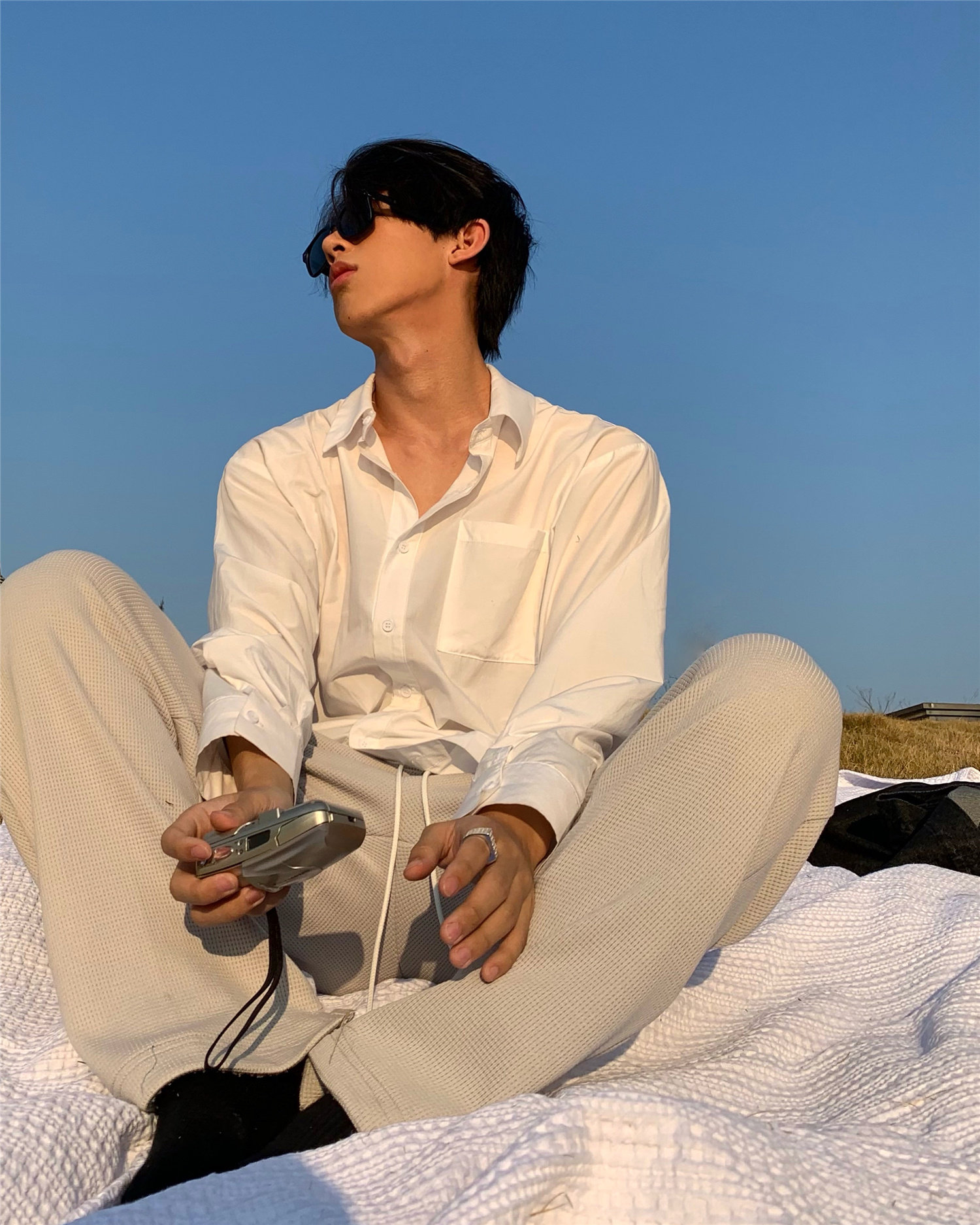 灰色运动裤男宽松ins潮流休闲裤