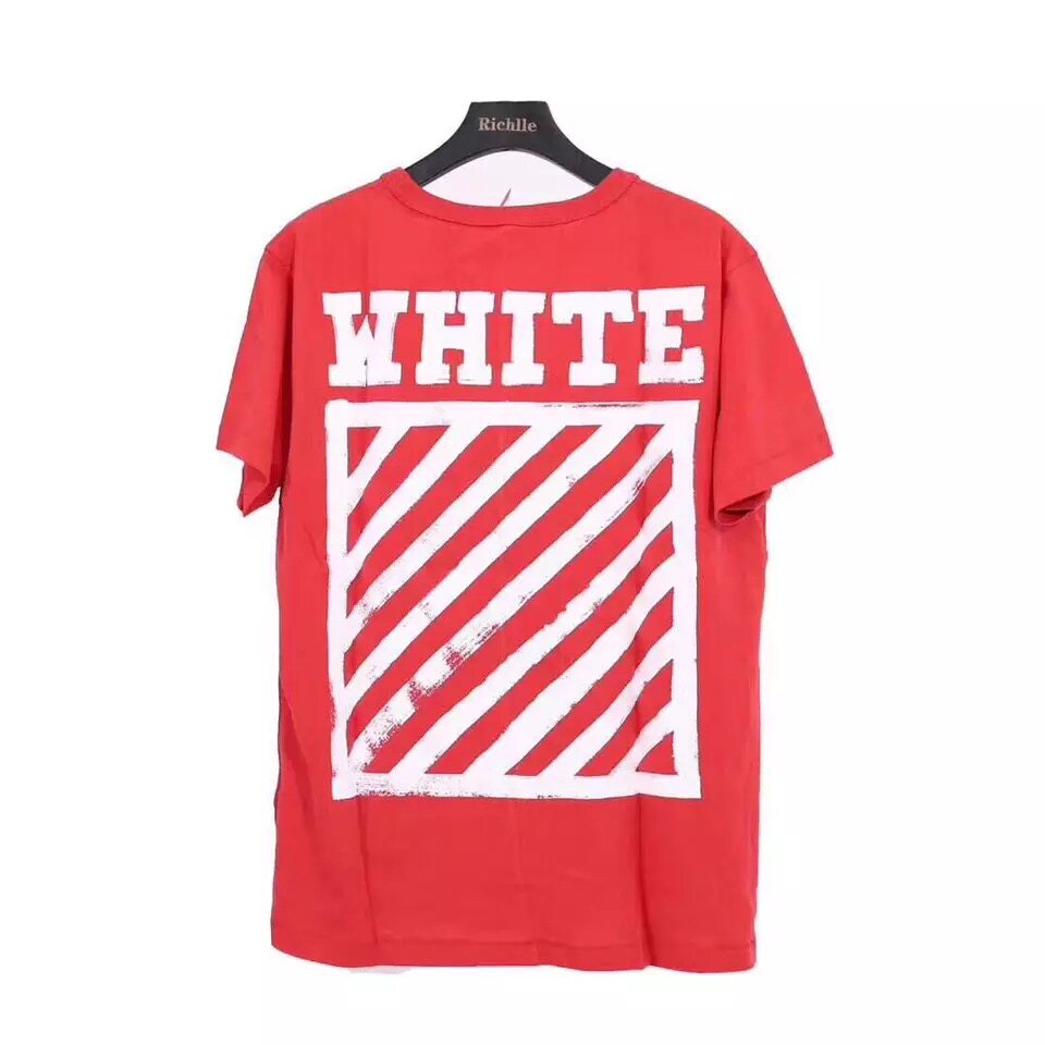 m家正购 off ow white 红色 斜条纹 基础款 经典 男女 短袖 t恤