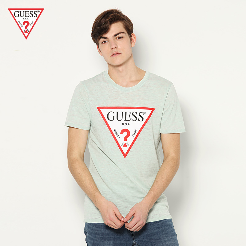 guess2019新款夏男士纯色倒三角logo短袖t恤m91p55r3h71