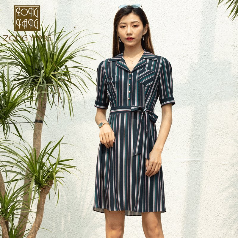 宗洋zongyang女装2020夏季新品连衣裙立领气质女款百搭裙7032