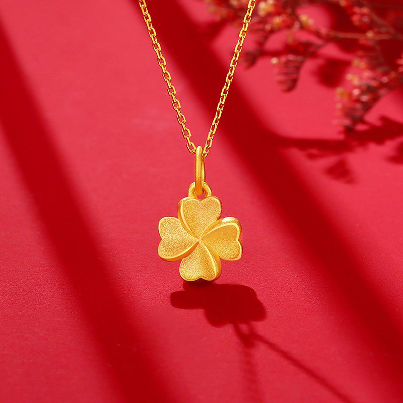 黄金项链女999足金四叶草吊坠18k金细款锁骨套链情人节礼物送女友