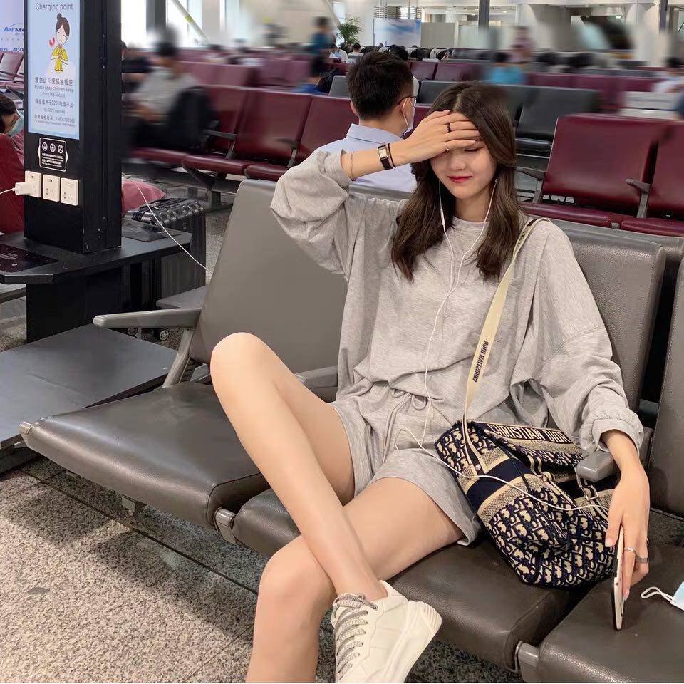 小玉酱机场套装灰色t恤短裤两件套7/13店庆 10:00am 上新