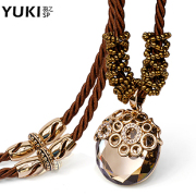 Yuki long sweater chain retro Royal fashion Joker hang decorative Crystal pendant necklace chain length Korean version