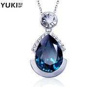 YUKI European fashion jewelry ladies necklace deep blue Crystal original creative short clavicle chain Crystal pendant