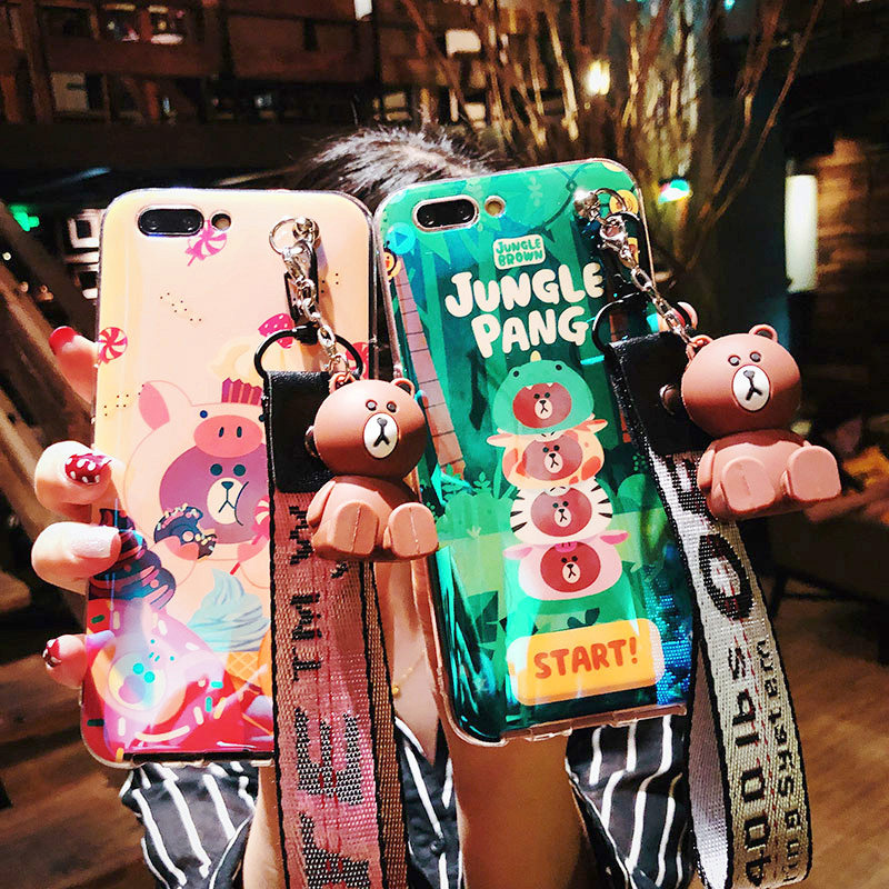 小熊公仔支架苹果6splus手机壳6/7/8plus女款iphoneX潮牌OPPOR9S/R15/R11/R11S/R9苹果X硅胶VIVOX21/X20/X9套