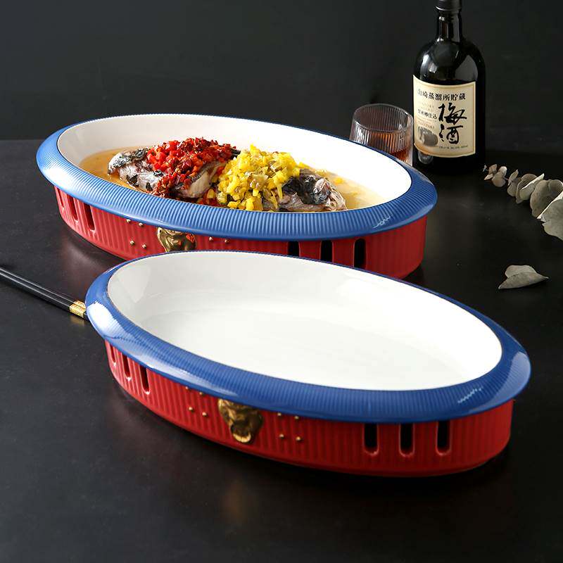 古典风特色鱼盘加热炉餐具酒店新中式会所餐具主菜明炉金狮子炉座