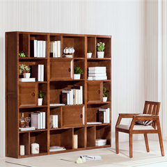 实木组合书柜简约现代中式置物柜储物柜自由组合多层书架带门书柜