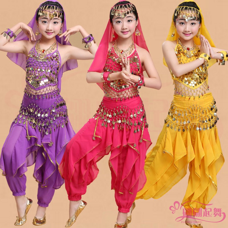 少儿民族演出服装新疆舞表演服女童肚皮舞儿童舞蹈服印度舞演出服