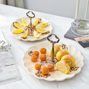 现代家用客厅果盘欧式水果盆茶几双层陶瓷水果盘水果拼盘点心盘