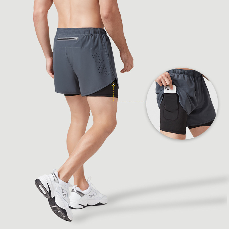 专业跑步短裤男假两件速干透气反光运动裤健身田径训练马拉松