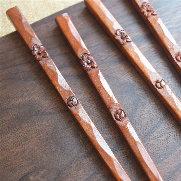 纯手工雕刻花卉木筷 创意特色便携筷子环保手作木质餐具 本地红木