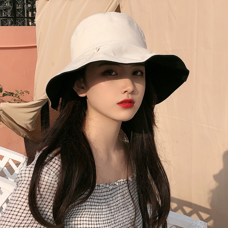 双面渔夫帽女日系大帽檐百搭防晒紫外线遮阳帽子夏韩版网红太阳帽
