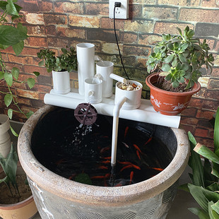 圆形鱼缸过滤器上置石槽瓷盆养鱼水循环陶瓷圆缸金鱼增氧流水设备