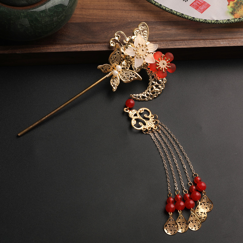 古风汉服步摇配饰复古仙气发饰流苏发簪中国风镀金饰品头钗簪子