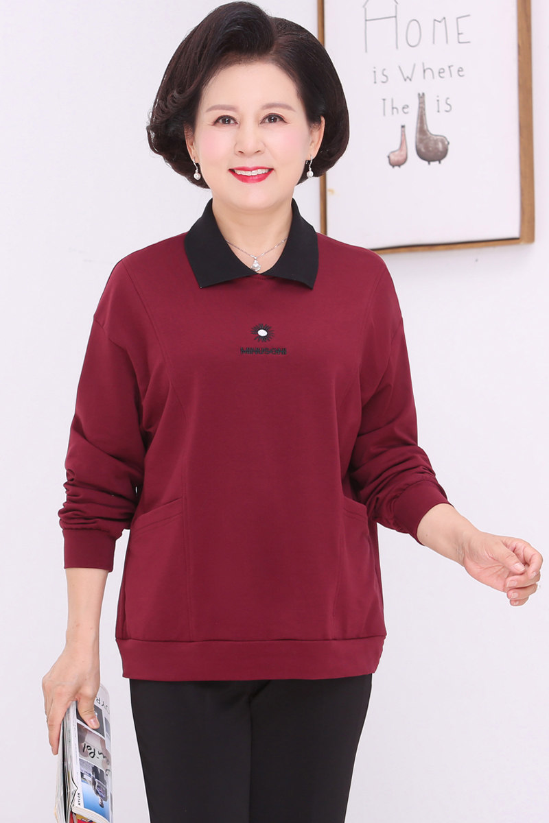 中老年妈妈装春秋宽松韩版长袖卫衣