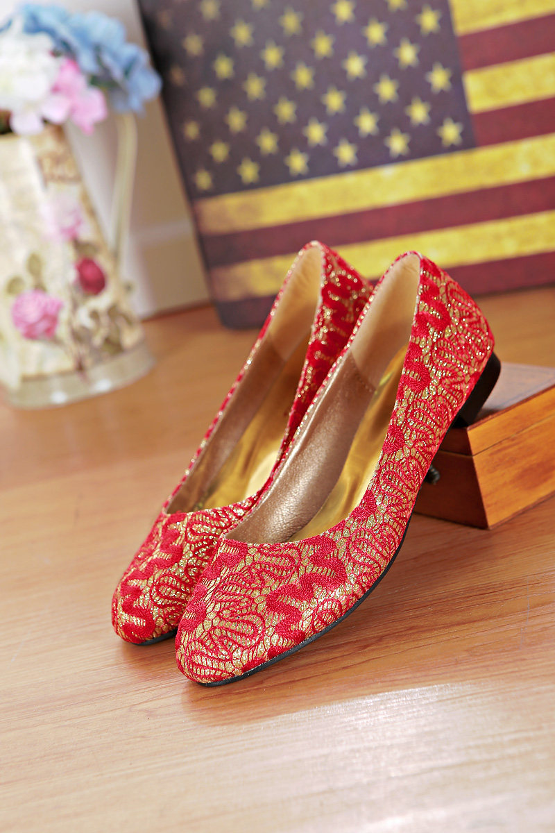 秋冬红色绸布大码粗高跟结婚鞋龙凤绣花鞋秀禾服女鞋0306-16