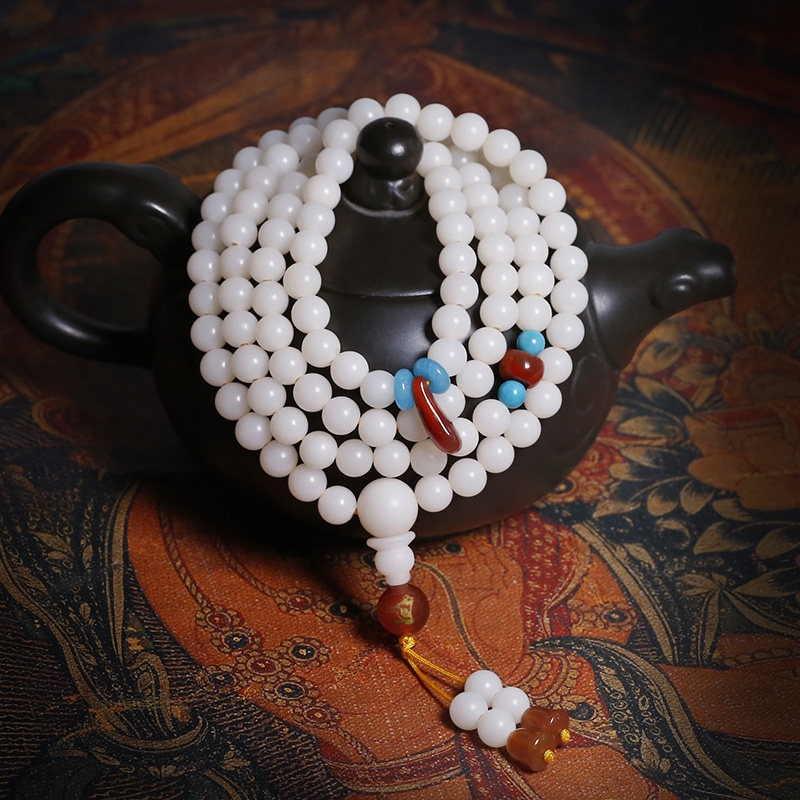 白玉菩提子手串女天然配饰12生肖108颗佛珠项链精品原创设计手链
