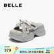 百丽女鞋夏季新款蝴蝶结厚底增高休闲凉鞋可外穿拖鞋子B2728BT5